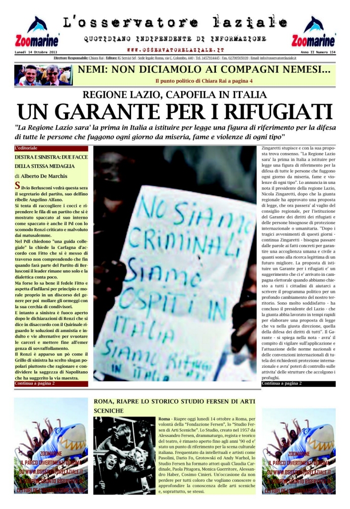 L'osservatore d'Italia edizione del 14 Ottobre 2013